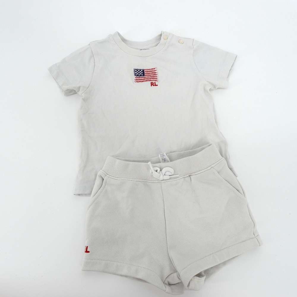 Ralph Lauren Kids 12M Off White American Flag T-Shirt and Shorts Set 2pc